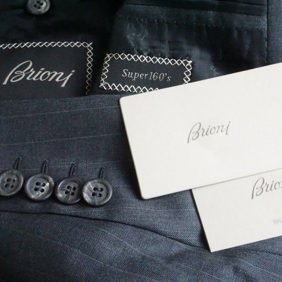 Brioni Brunico Theta S160s Wool Gray Pinstriped 2Pc Suit Jacket Pants Sz 41R NEW - Picture 1 of 13
